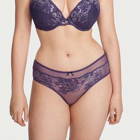 Victoria's Secret Body By Victoria Lace Front Hiphugger Panty Plum Shimmer S NEW - Picture 7 of 7